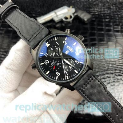 Best Quality Replica IWC Big Pilots Top Gun Black Dial Black Leather Strap Watch